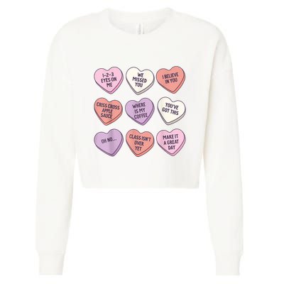 Teach Conversation Hearts School Retro Valentines Day Cropped Pullover Crew