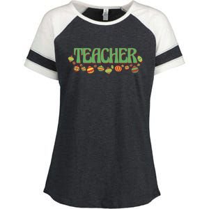 Teacher Christmas Holiday Festive Enza Ladies Jersey Colorblock Tee