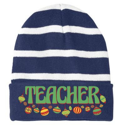 Teacher Christmas Holiday Festive Striped Beanie with Solid Band