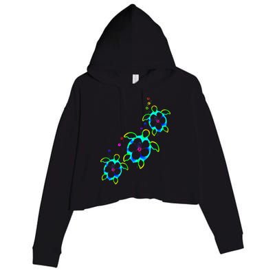Tropical Colors Hawaiian Honu Sea Turtles Crop Fleece Hoodie