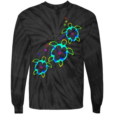 Tropical Colors Hawaiian Honu Sea Turtles Tie-Dye Long Sleeve Shirt