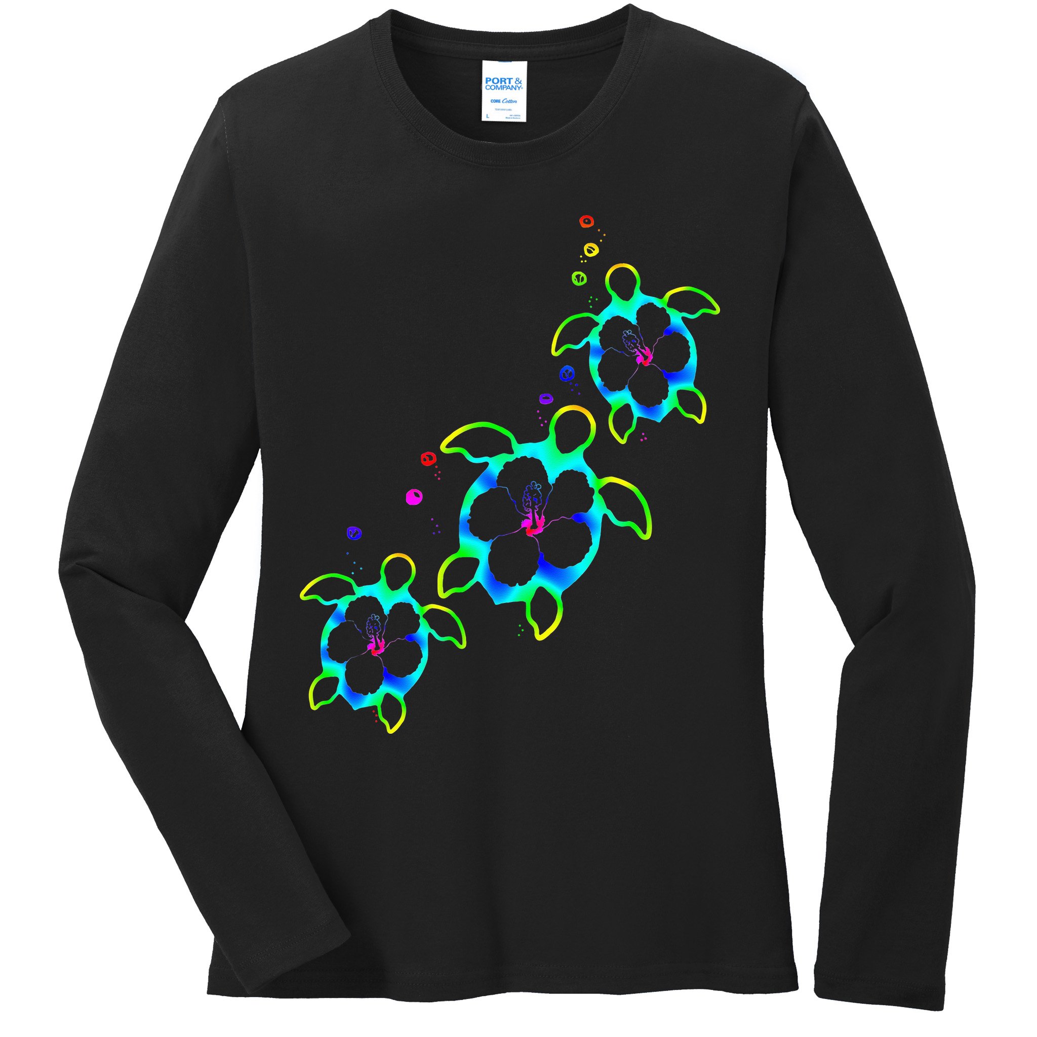 Tropical Colors Hawaiian Honu Sea Turtles Ladies Long Sleeve Shirt