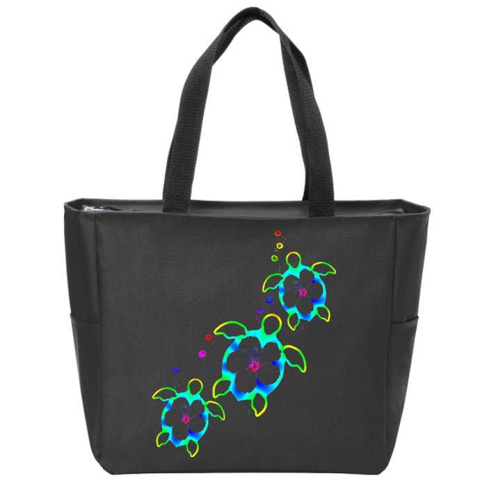 Tropical Colors Hawaiian Honu Sea Turtles Zip Tote Bag