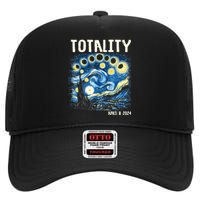 Tabby Cats Howling At Solar Eclipse April 8th 2024 Gift Idea High Crown Mesh Back Trucker Hat