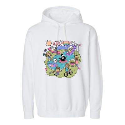 The Chibi Horror Halloween Characters Cute Garment-Dyed Fleece Hoodie