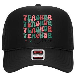 Teacher Claus Holiday Graphic High Crown Mesh Back Trucker Hat