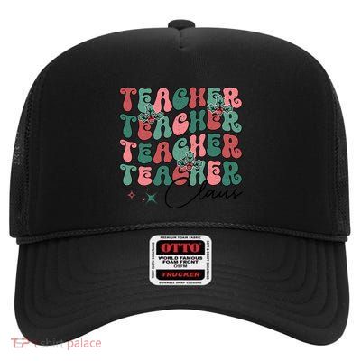 Teacher Claus Holiday Graphic High Crown Mesh Back Trucker Hat