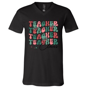 Teacher Claus Holiday Graphic V-Neck T-Shirt