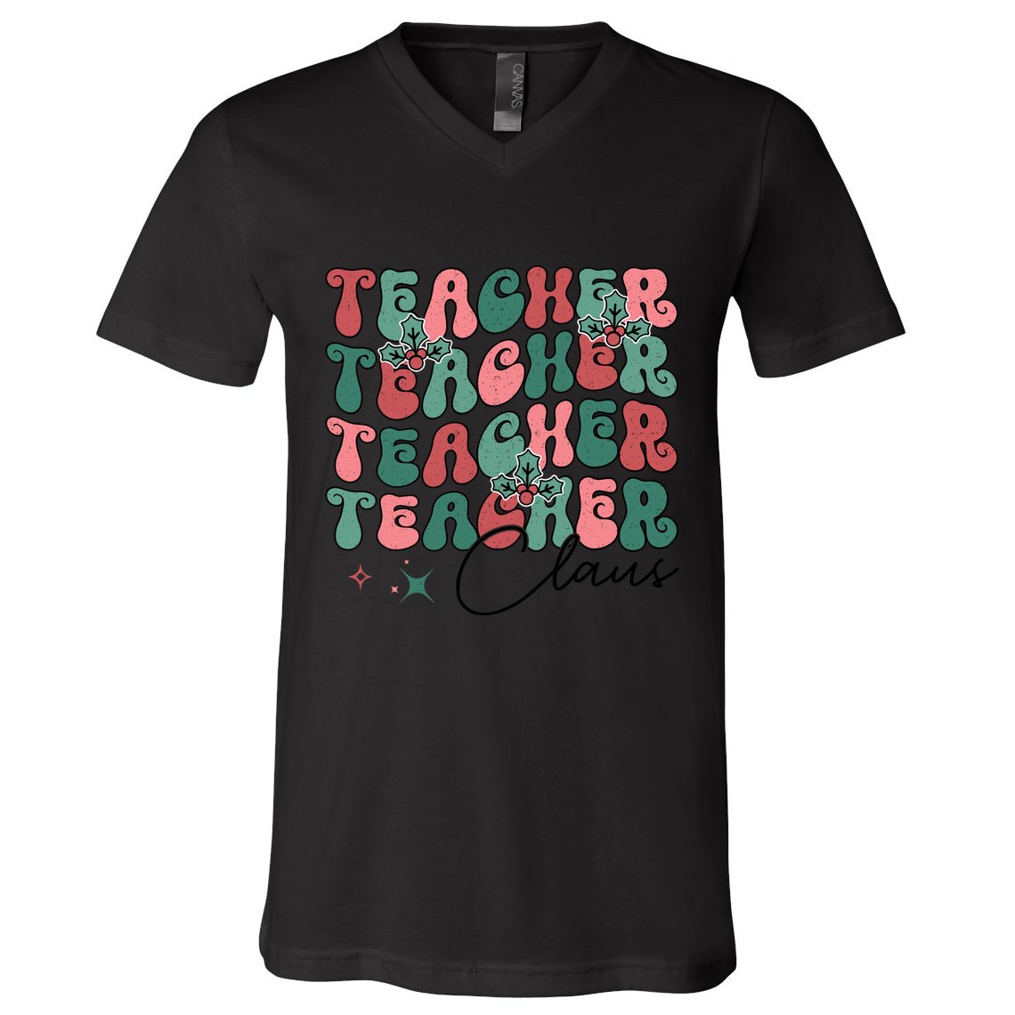 Teacher Claus Holiday Graphic V-Neck T-Shirt