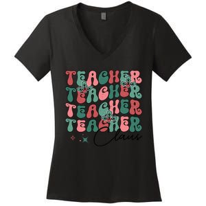 Teacher Claus Holiday Graphic Women's V-Neck T-Shirt