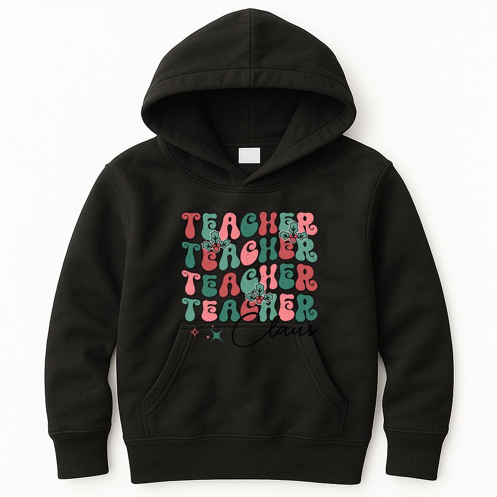 Teacher Claus Holiday Graphic Kids Hoodie