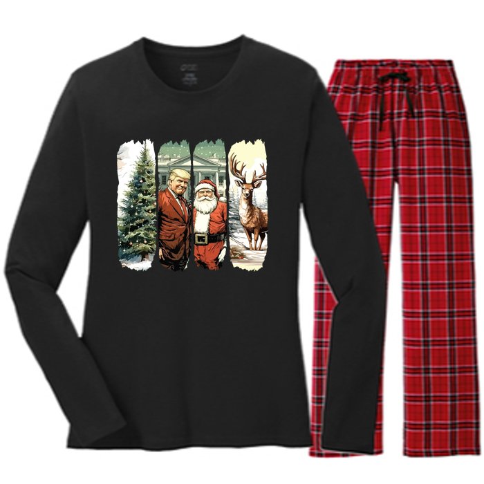 Trump Christmas Humorous ILl Be Home For Christmas Women's Long Sleeve Flannel Pajama Set 