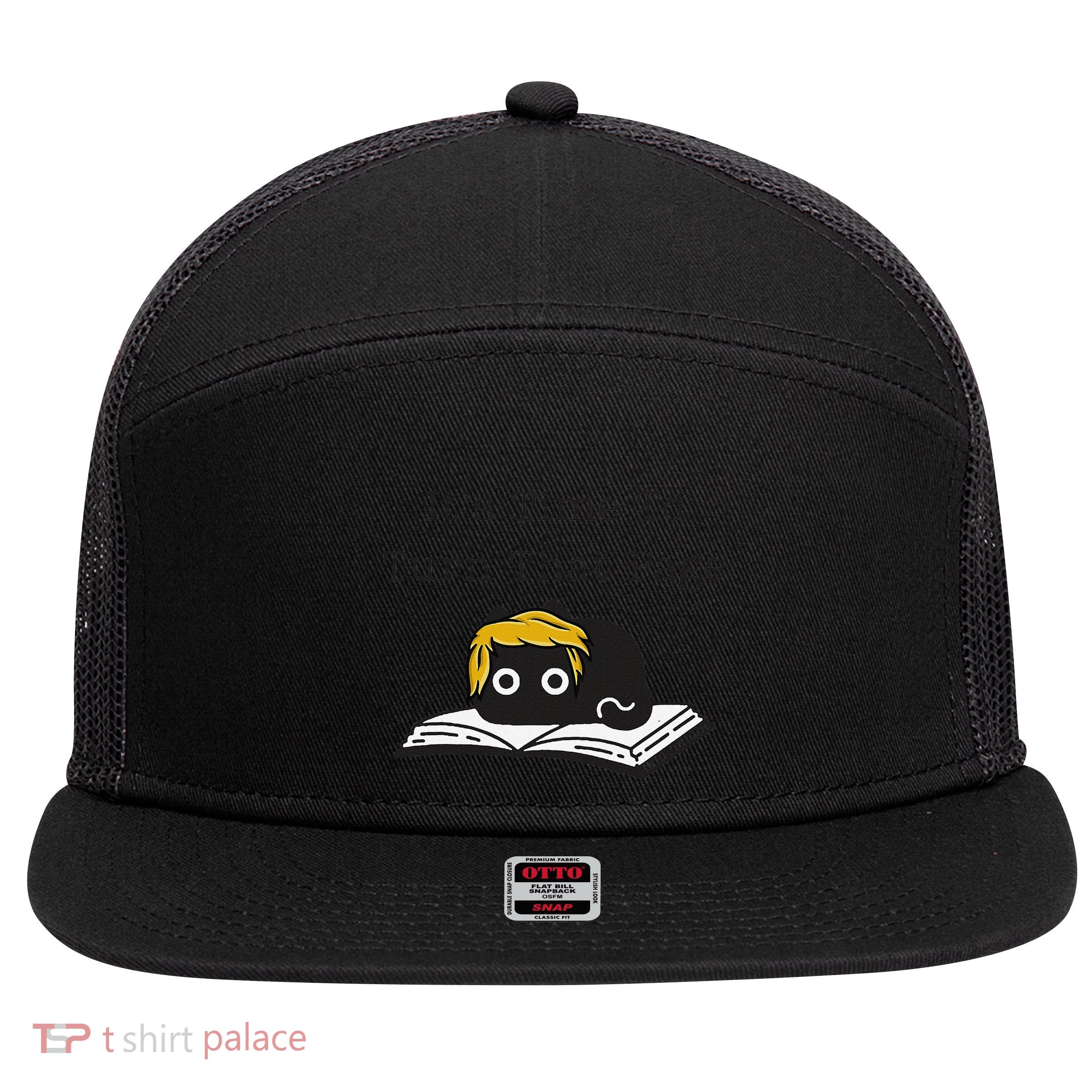 Trump Cat ItS Time To Turn That Page 7 Panel Mesh Trucker Snapback Hat