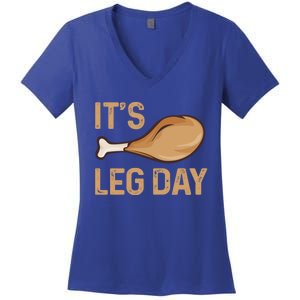 Thanksgiving Cotume Its Leg Day Pilgrim Turkey Leg Design Cool Gift Women's V-Neck T-Shirt