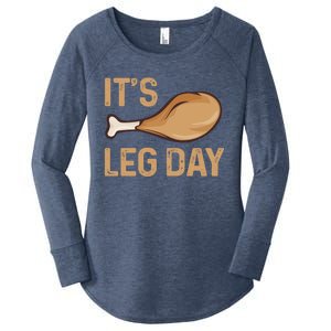 Thanksgiving Cotume Its Leg Day Pilgrim Turkey Leg Design Cool Gift Women's Perfect Tri Tunic Long Sleeve Shirt