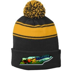 Tennessee Cartoon Illustration Stripe Pom Pom Beanie