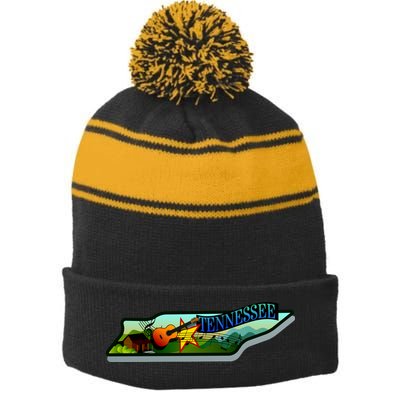 Tennessee Cartoon Illustration Stripe Pom Pom Beanie