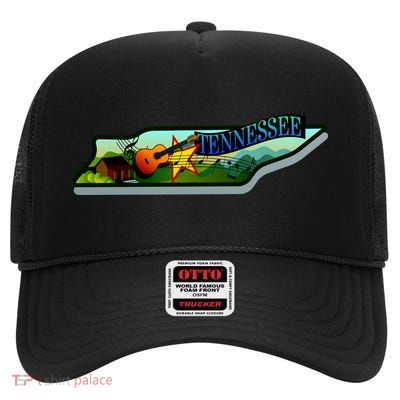 Tennessee Cartoon Illustration High Crown Mesh Back Trucker Hat