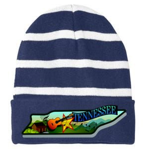 Tennessee Cartoon Illustration Striped Beanie with Solid Band