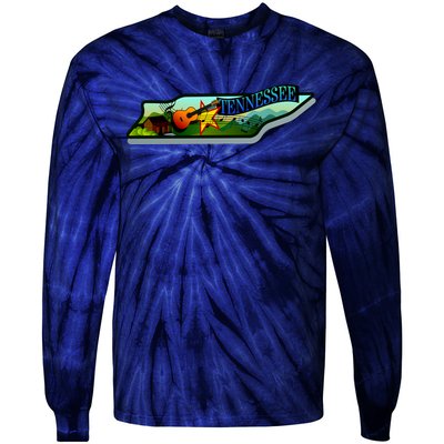 Tennessee Cartoon Illustration Tie-Dye Long Sleeve Shirt