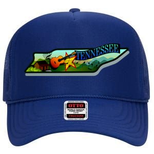 Tennessee Cartoon Illustration High Crown Mesh Back Trucker Hat