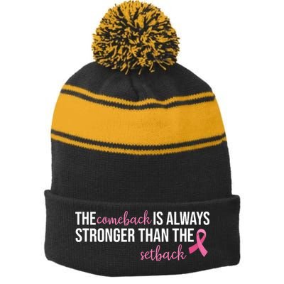 The Comeback Is Always Stronger Than Setback Breast Cancer Stripe Pom Pom Beanie