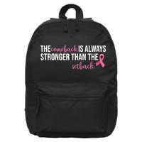 The Comeback Is Always Stronger Than Setback Breast Cancer 16 in Basic Backpack