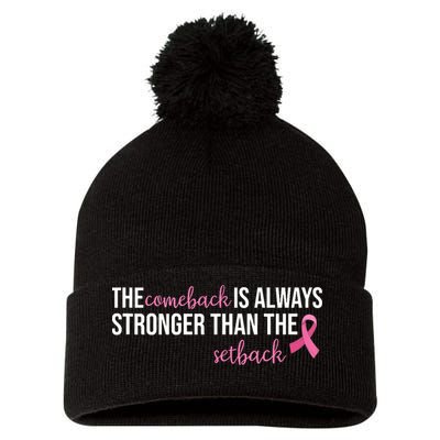 The Comeback Is Always Stronger Than Setback Breast Cancer Pom Pom 12in Knit Beanie