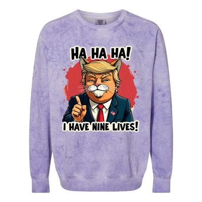 Trump Cat I Have Nine LivesTrump For Halloween 24 Colorblast Crewneck Sweatshirt