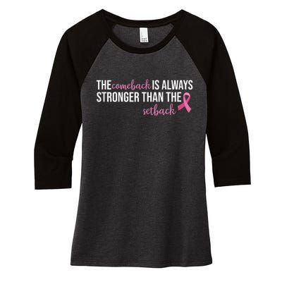 The Comeback Is Always Stronger Than Setback Breast Cancer Women's Tri-Blend 3/4-Sleeve Raglan Shirt