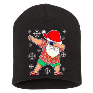 Tropical Christmas In July Dabbing Santa Christmas Summer Tropical Hawaiian Xmas Short Acrylic Beanie