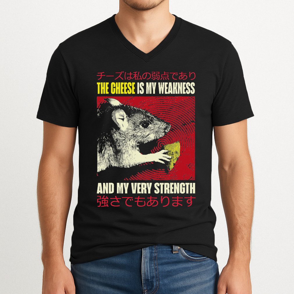 The Cheese Is My Weakness And My Very Strength Rat Japanese V-Neck T-Shirt