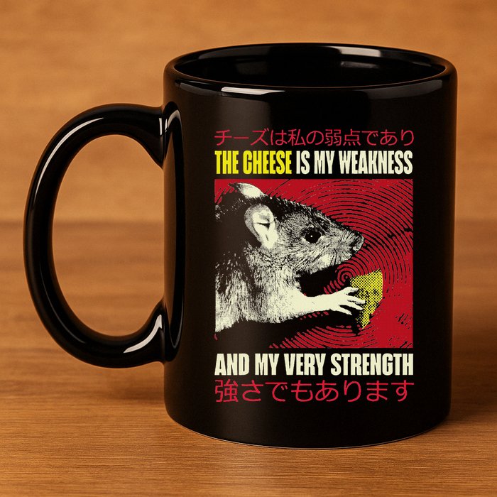 The Cheese Is My Weakness And My Very Strength Rat Japanese 11oz C Handle Ceramic Mug