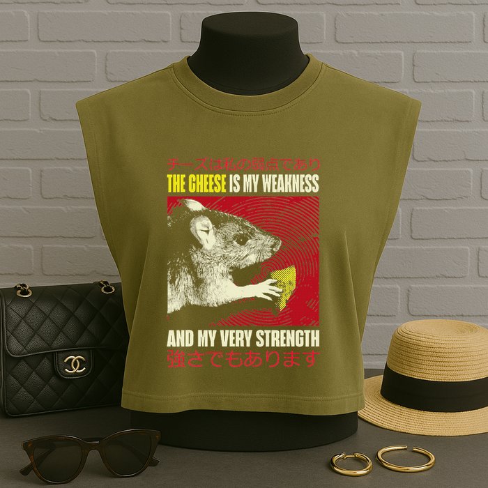 The Cheese Is My Weakness And My Very Strength Rat Japanese Garment-Dyed Women's Muscle Tee