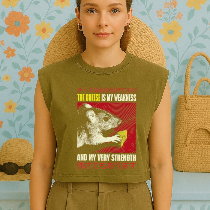 The Cheese Is My Weakness And My Very Strength Rat Japanese Garment-Dyed Women's Muscle Tee