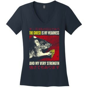 The Cheese Is My Weakness And My Very Strength Rat Japanese Women's V-Neck T-Shirt