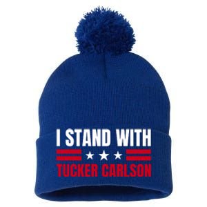 Tucker Carlson I Stand With Him, Men Women, I Stand With Tucker Carlson Pom Pom 12in Knit Beanie