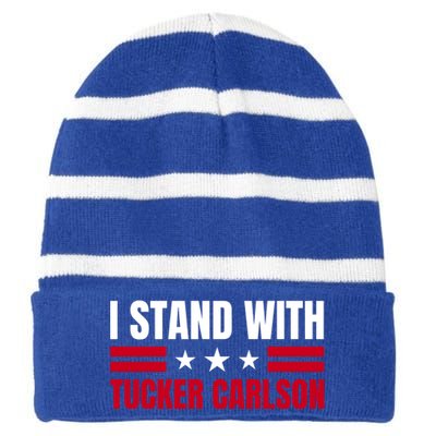 Tucker Carlson I Stand With Him, Men Women, I Stand With Tucker Carlson Striped Beanie with Solid Band