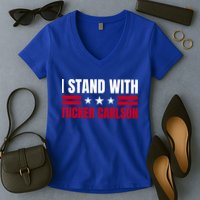 Tucker Carlson I Stand With Him, Men Women, I Stand With Tucker Carlson Women's V-Neck T-Shirt