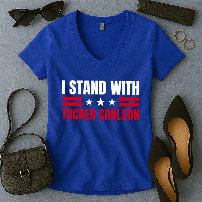 Tucker Carlson I Stand With Him, Men Women, I Stand With Tucker Carlson Women's V-Neck T-Shirt