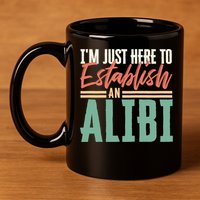 True Crime Im Just Here To Establish An Alibi Funny Gift 11oz C Handle Ceramic Mug