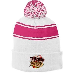 True Crime Junki Leopard Print True Crime Lover Gift Stripe Pom Pom Beanie