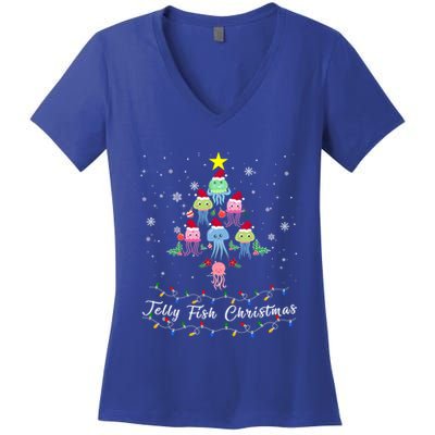 Th Cute Jelly Fish Christmas Tree Pajama Matching Costume Gift Women's V-Neck T-Shirt