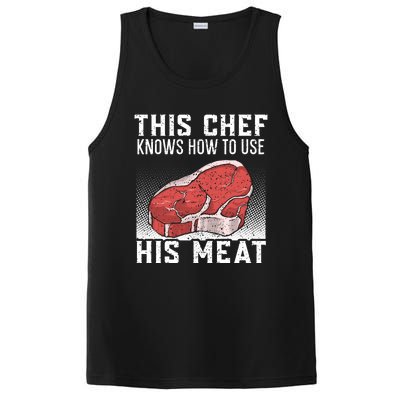 This Chef Knows How To Use His Meat Cooking Culinary Funny Gift PosiCharge Competitor Tank