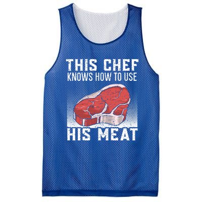 This Chef Knows How To Use His Meat Cooking Culinary Funny Gift Mesh Reversible Basketball Jersey Tank