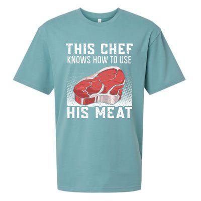 This Chef Knows How To Use His Meat Cooking Culinary Funny Gift Sueded Cloud Jersey T-Shirt