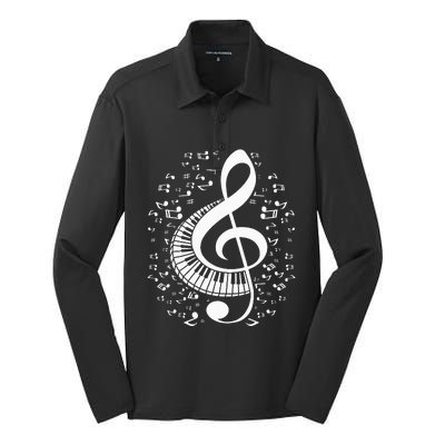 Treble Clef Keyboard Classical Music Notes Pianist Silk Touch Performance Long Sleeve Polo