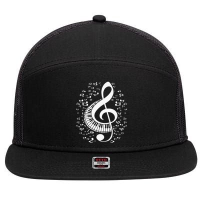 Treble Clef Keyboard Classical Music Notes Pianist Piano 7 Panel Mesh Trucker Snapback Hat