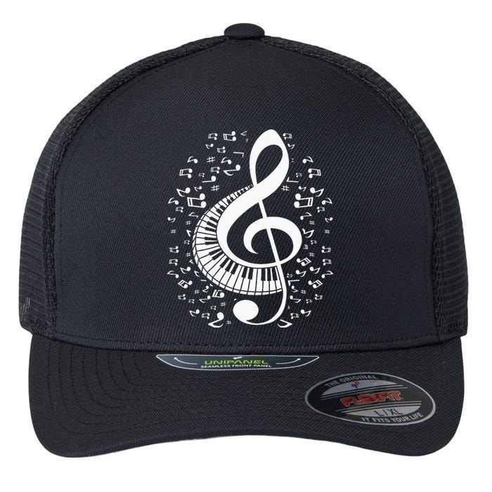 Treble Clef Keyboard Classical Music Notes Pianist Piano Flexfit Unipanel Trucker Cap