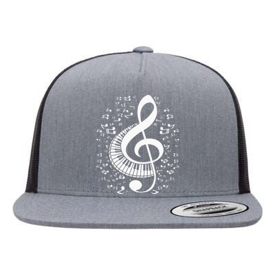 Treble Clef Keyboard Classical Music Notes Pianist Piano Flat Bill Trucker Hat